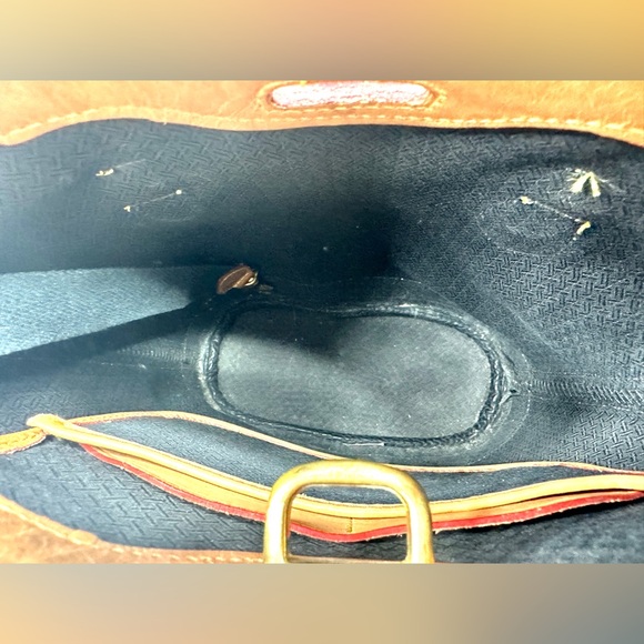 Dooney Bourke Vintage Brown Cotton Small Bucket Shoulder Bag Brown Leather Trim - Picture 8 of 12